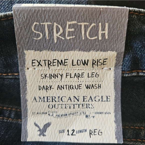 📌21 AMERICAN EAGLE EXTREME LOW RISE SKINNY FLARE JEANS WOMEN'S SIZE 12R - Picture 11 of 12